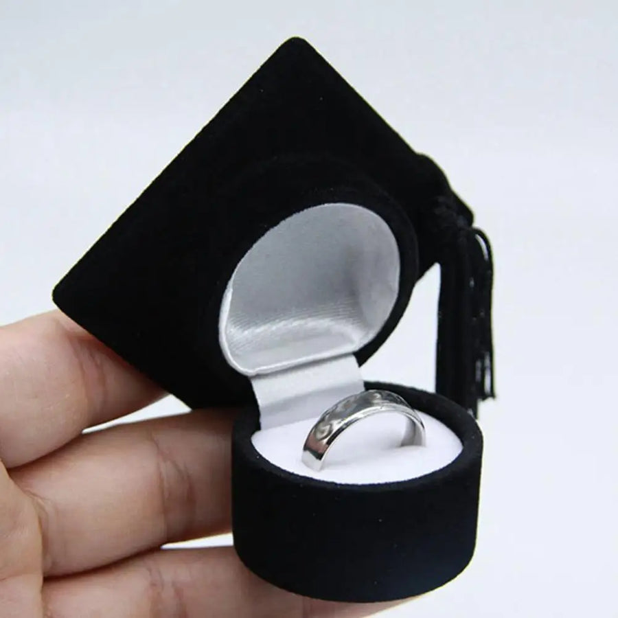 Graduation Cap Shaped Flannel Jewelry Ring Storage Box - Image 3