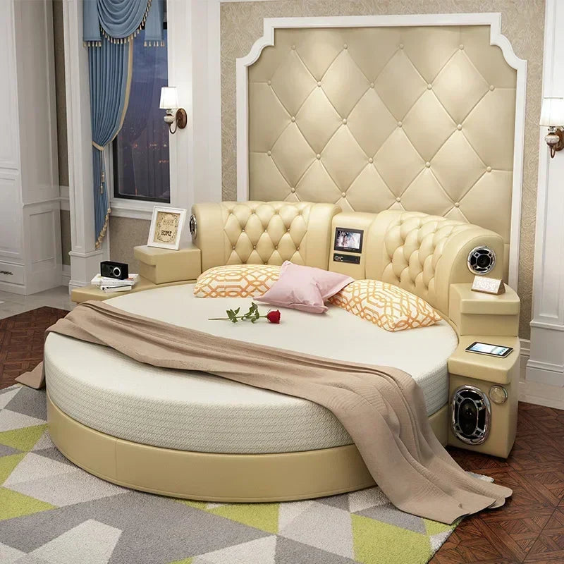 Techy Smart Large Round Leather Bed - Image 1