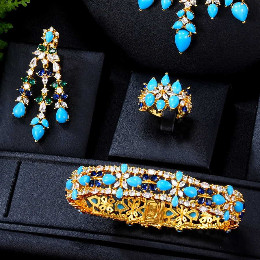 Zircon Crystal Turquoise Luxury African Jewelry Gift Set - Image 2