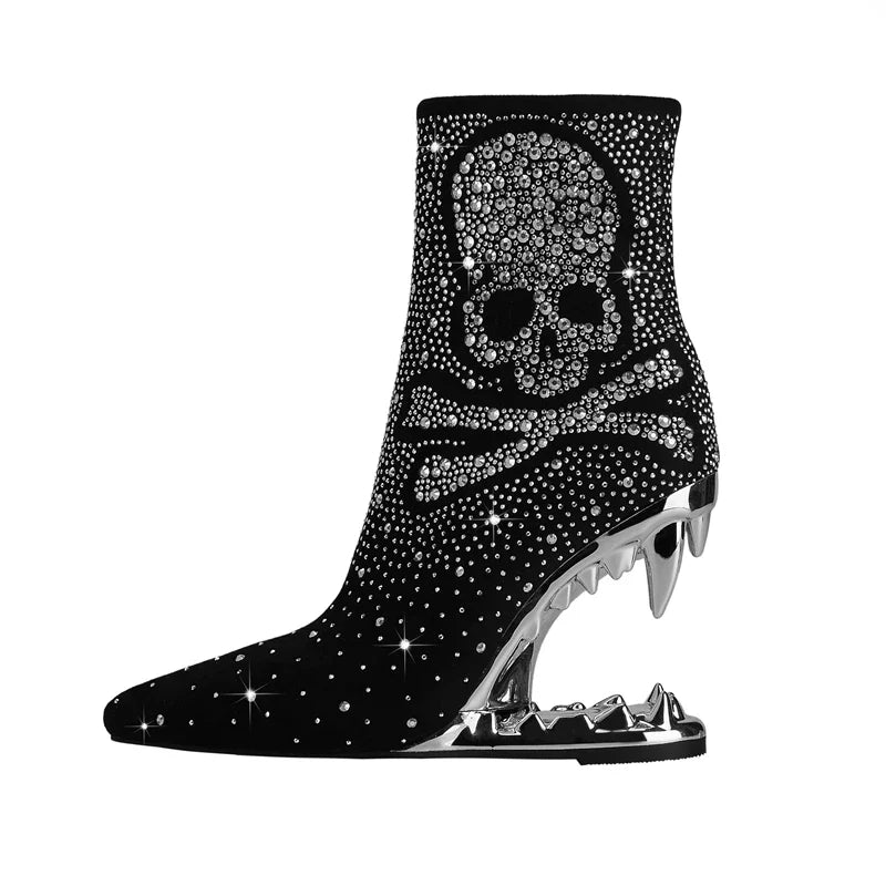 Tiger Gleam Rhinestone Skull High Heel Shoes - Image 4