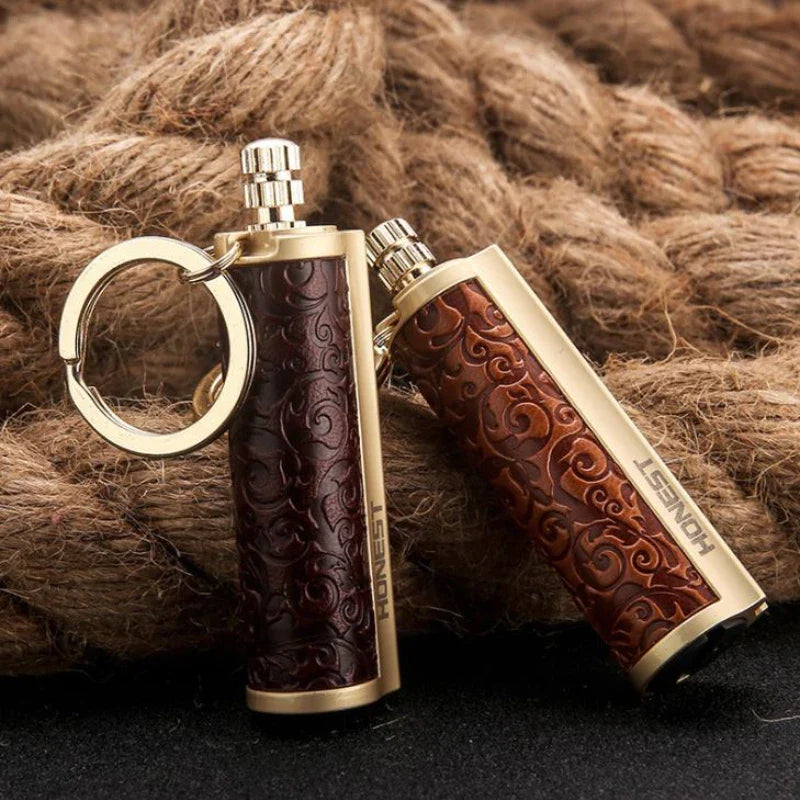 Leather Keychain Metal Match Inferno Lighter - Image 1