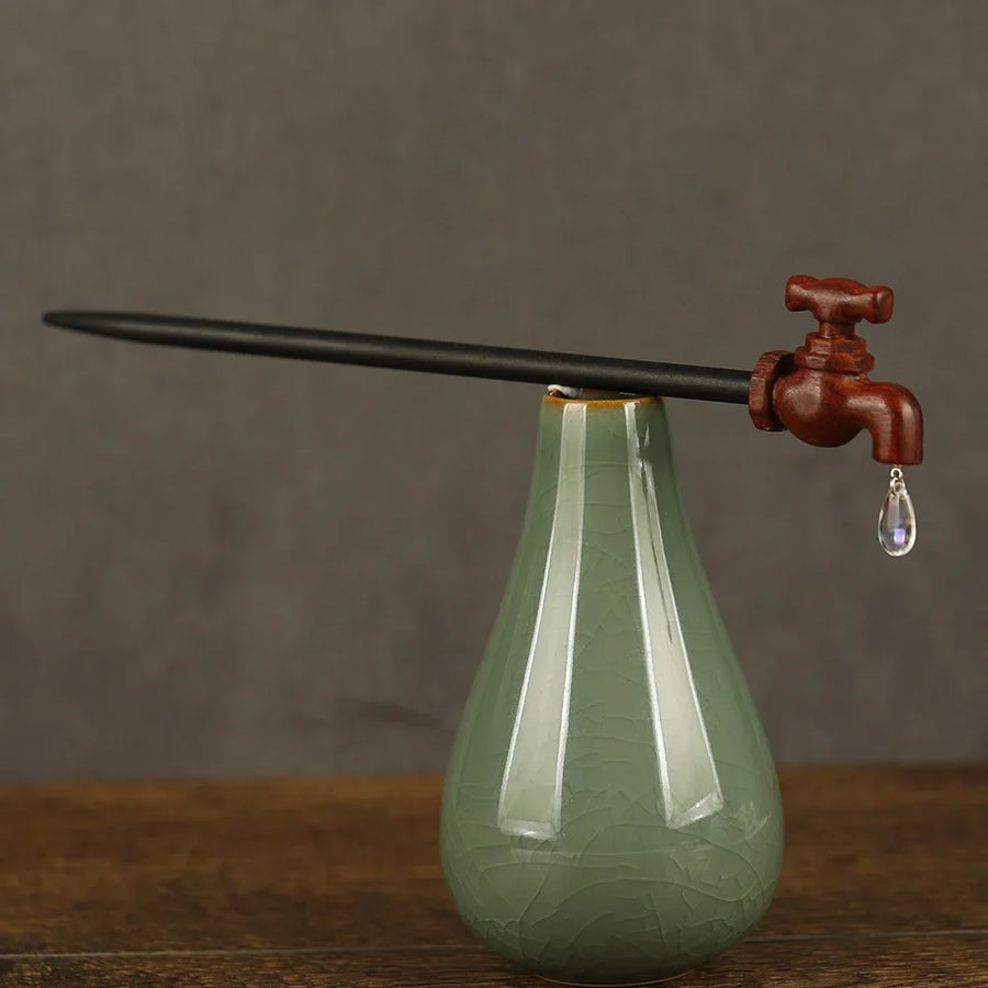 Vintage Wood Faucet Water Drop Hairpin - Image 8