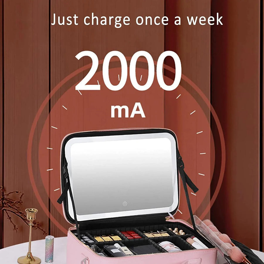 Travel Cosmetic Case LED Mirror Makeup Bag - Image 1