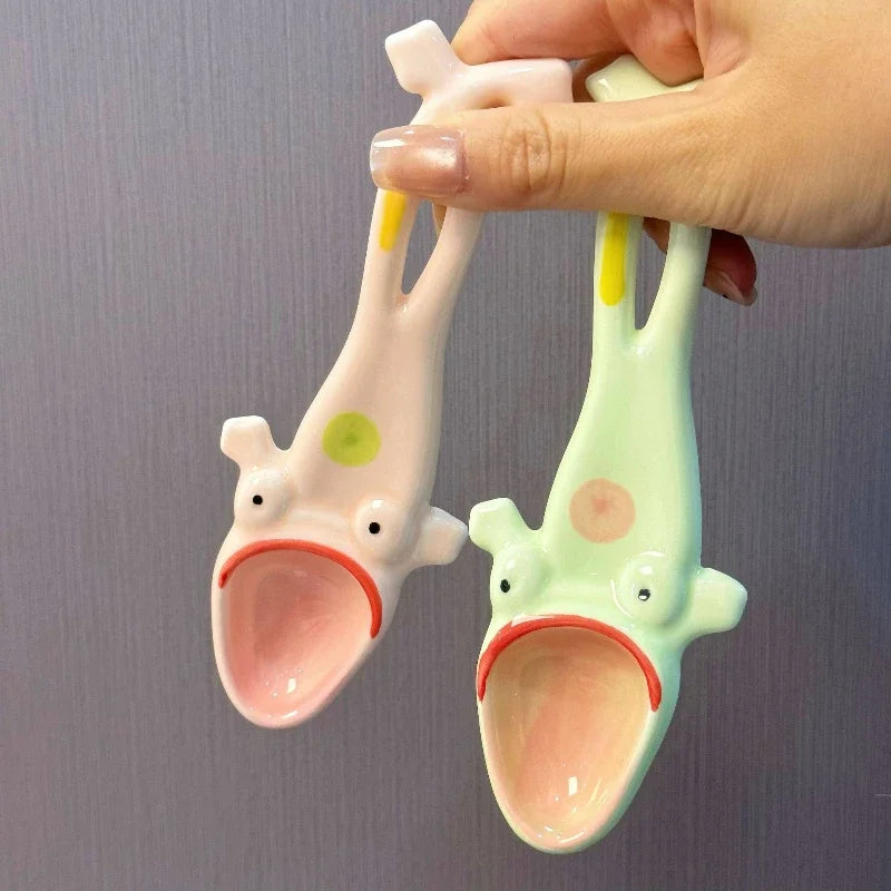 Funny Frog Long Handle Ceramic Spoon - Image 1