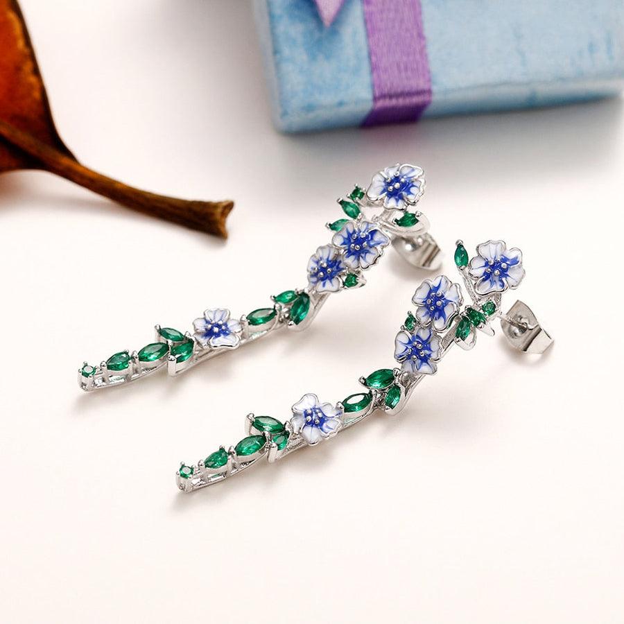 Vintage Blue Blossom Dangle Earrings - Image 3
