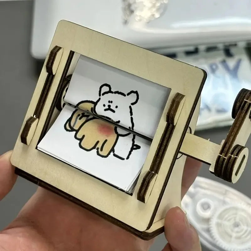 DIY Wooden Hand-Cranked Animation Machine Desktop Decor Kit - Image 1