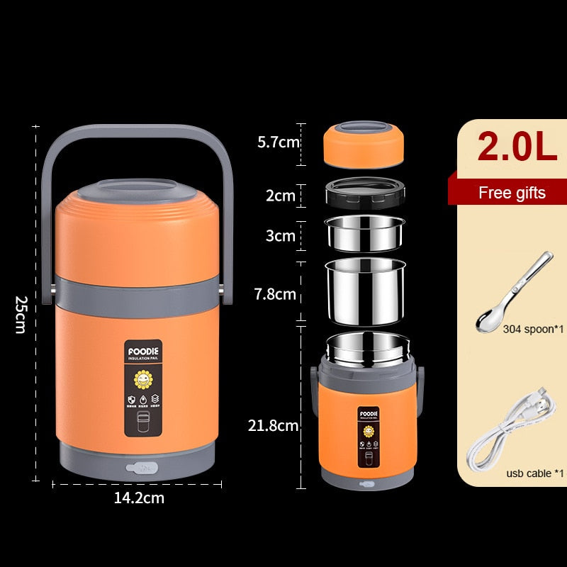 USB Heated Stainless Steel Food Warmer Lunch Box - Image 5