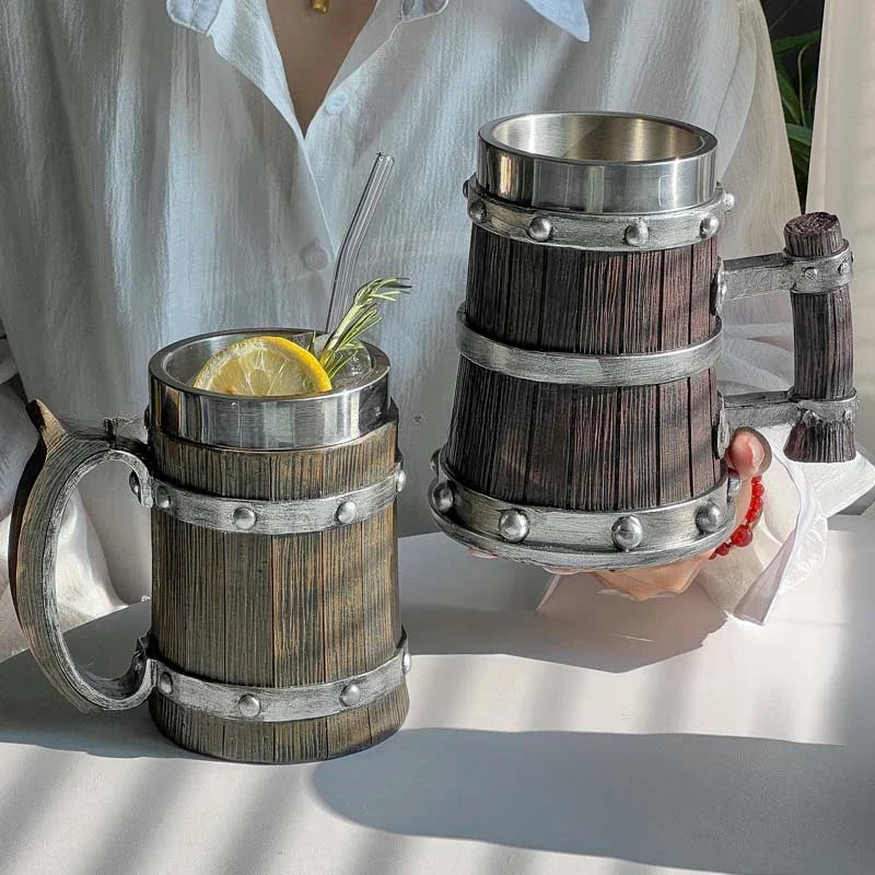 3D Viking-Style Wooden Mug - Image 1