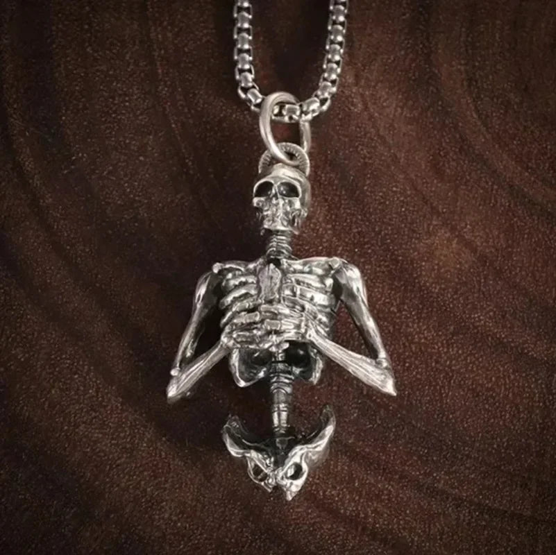 Silver Skeleton Pendant Chain Necklace - Image 3