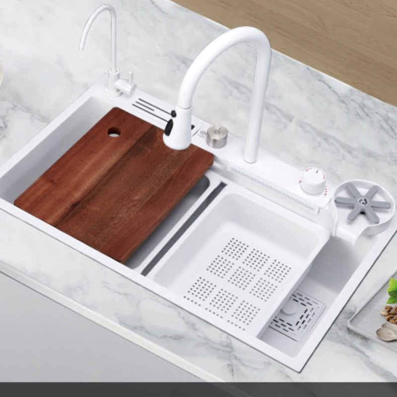 Sleek White Topmount Waterfall Stainless Steel Sink - Image 3