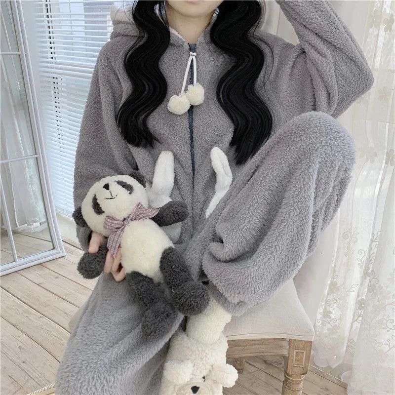 Cozy Bunny Warm Hooded Jumpsuit Pajamas - Image 2