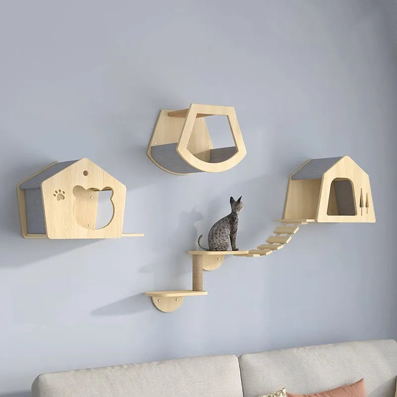 Wooden Cat Wall Climbing Platform Tower - Image 0