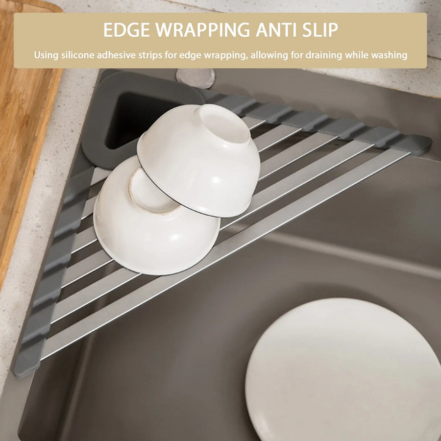 Sink Mounted Triangle Drainage Rack Kitchen Storage Shelf - Image 1