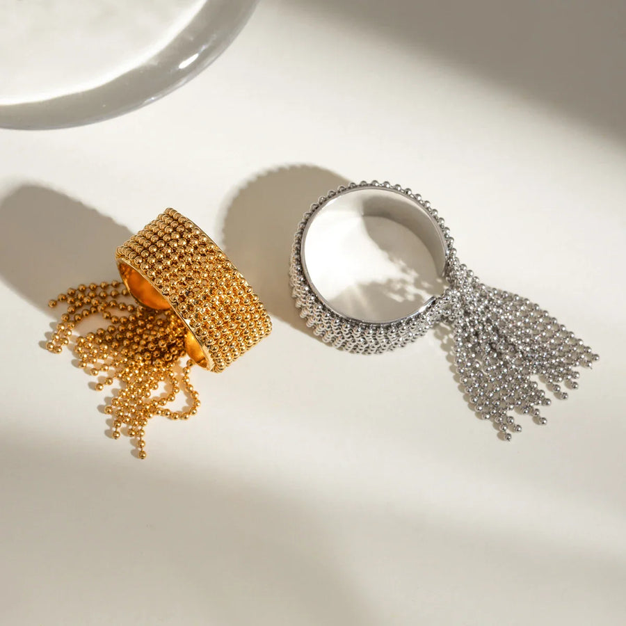 18K Gold Tassel Statement Adjustable Ring - Image 5