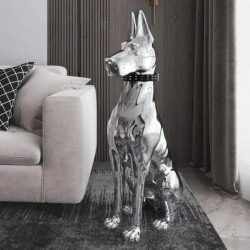 Shiny Doberman Elegant Floor Sculpture - Image 2