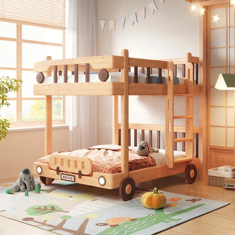 Cute Bus Two-Level Playhouse Wooden Bunk Bed - Image 1