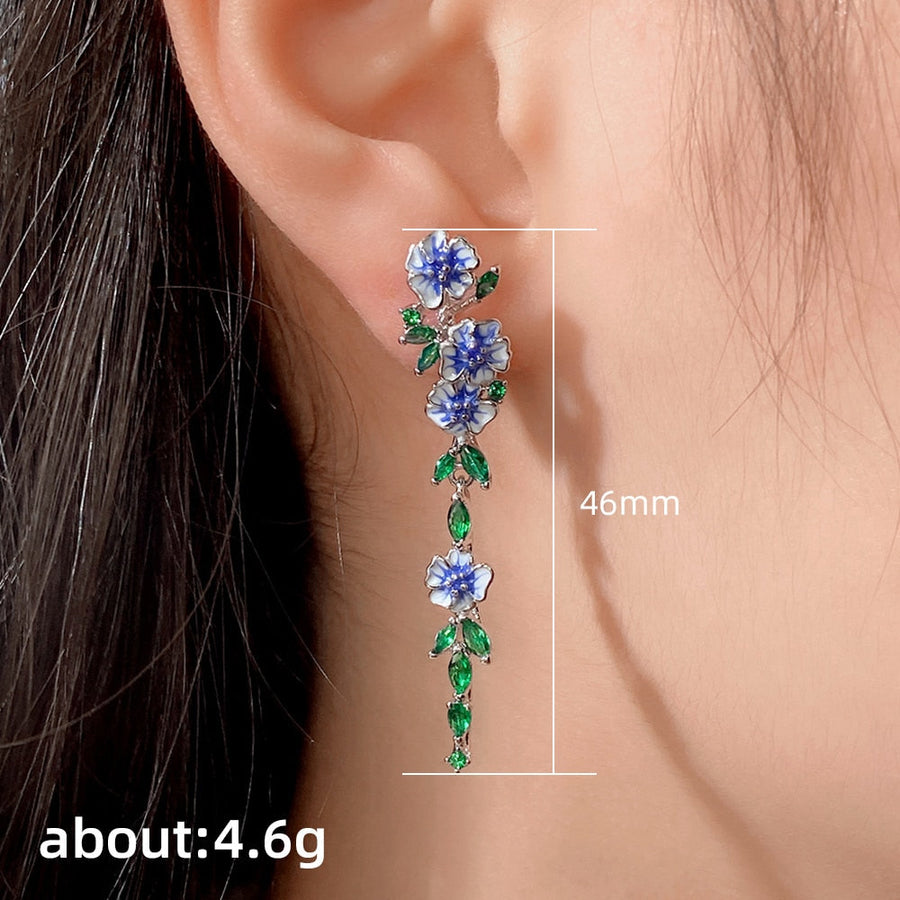 Vintage Blue Blossom Dangle Earrings - Image 2