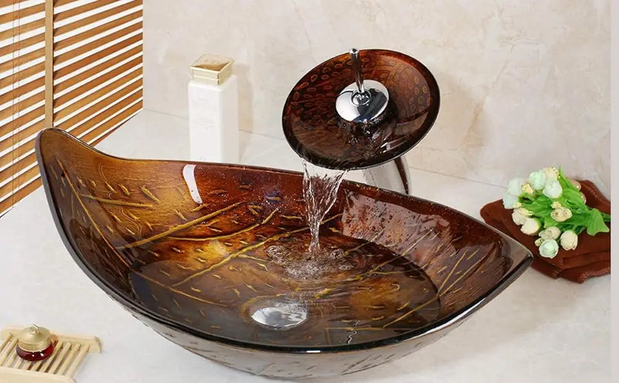 Oval Vessel Tempered Glass Waterfall Faucet Combo Sink - Image 9