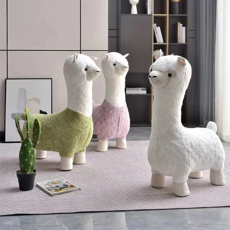 Fluffy Lama Door Entryway Decor Stool - Image 0