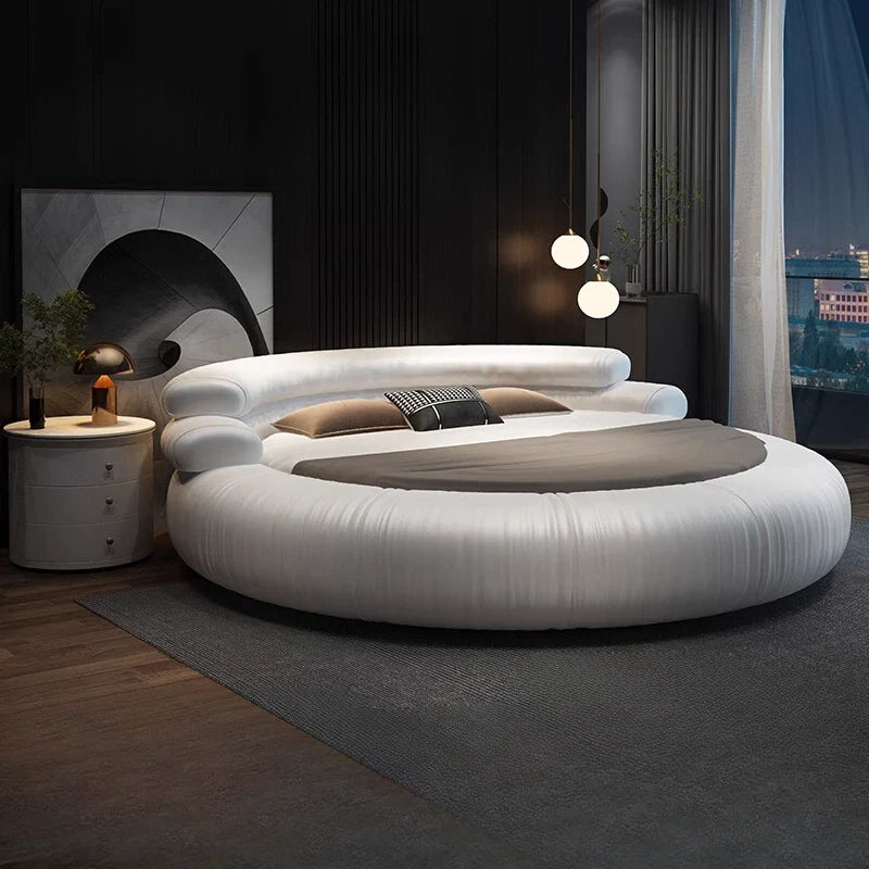 Italian Style Minimalist Circle Leather Dream Master Bed - Image 1