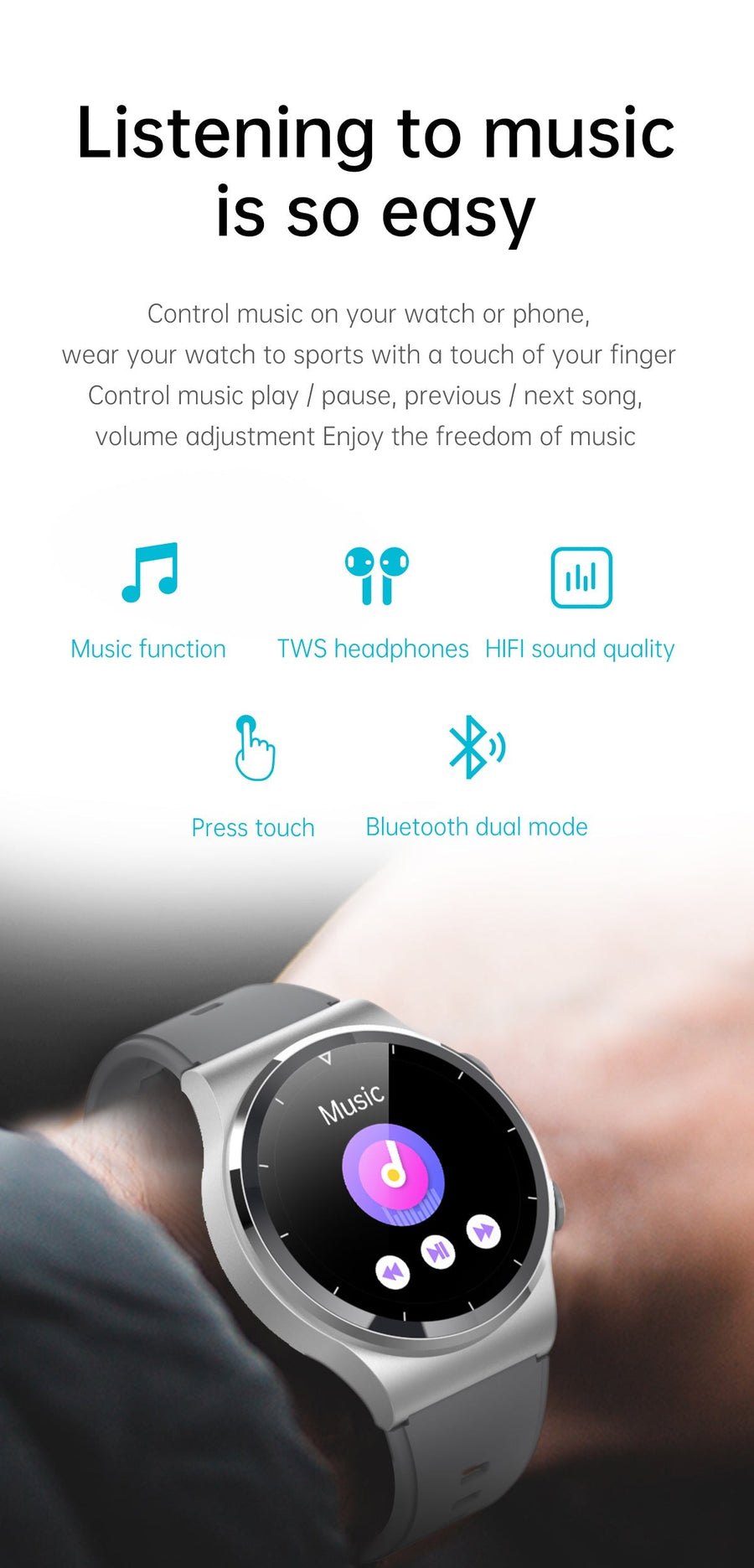 Classic Waterproof Built-in Earphone Smartwatch - Image 4