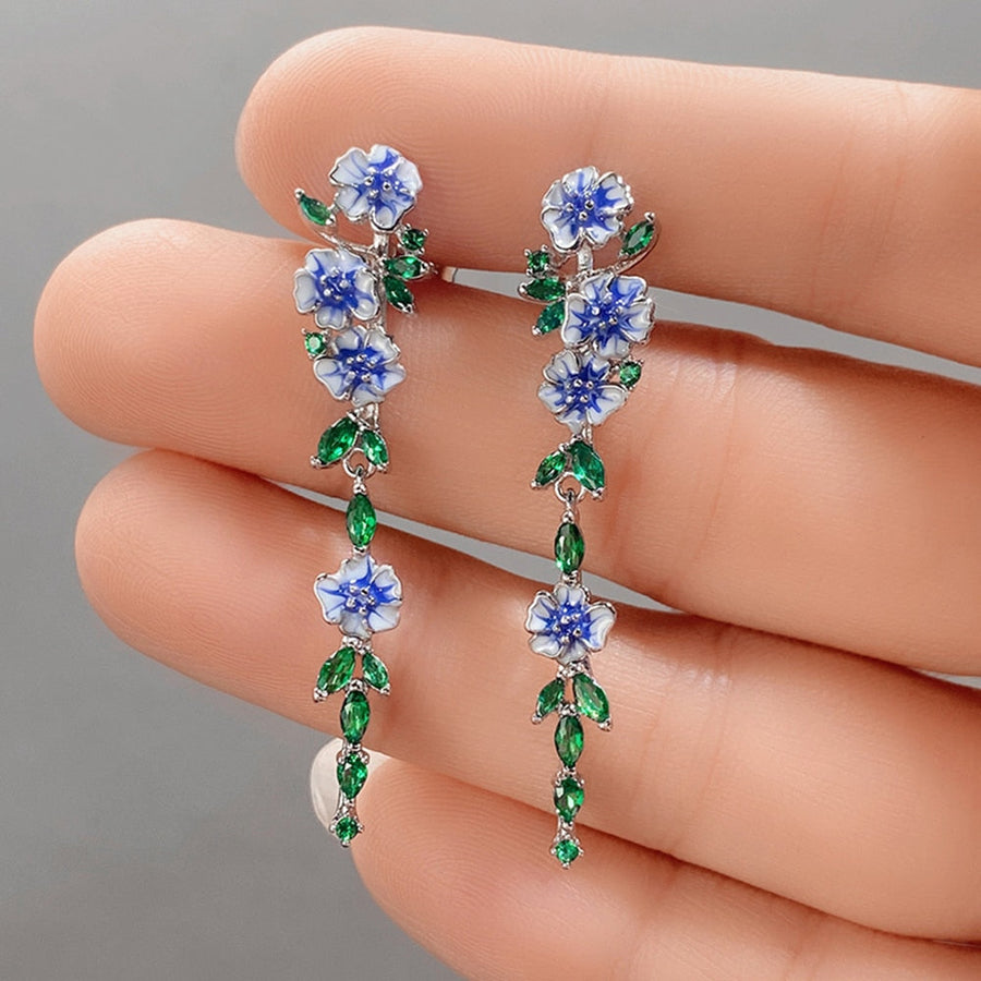 Vintage Blue Blossom Dangle Earrings - Image 1