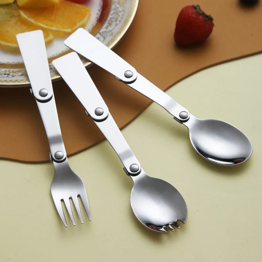 Foldable Stainless Steel Travel Spoon Fork Set - Image 3
