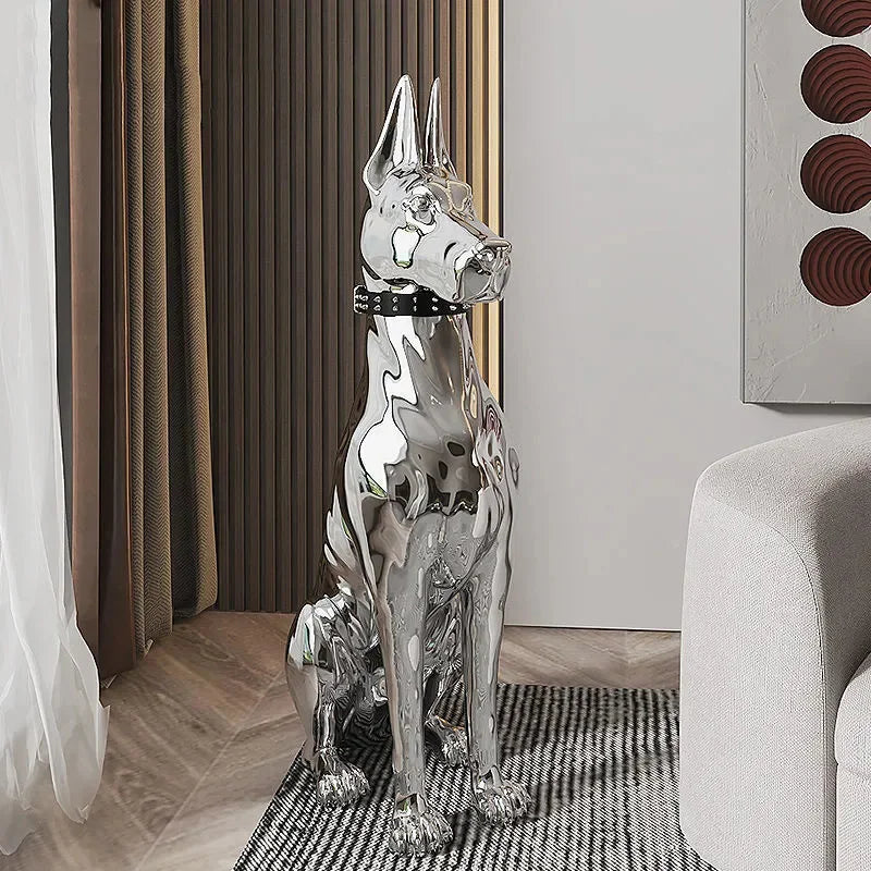 Shiny Doberman Elegant Floor Sculpture - Image 1