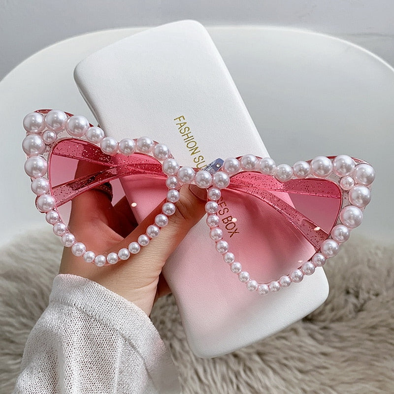 Pearl Heart Retro Cat Eye Sunglasses - Image 6