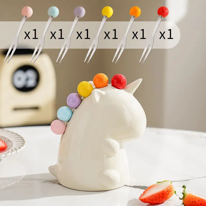 Ceramic Unicorn Stainless Steel Fruit Fork Set - Image 7
