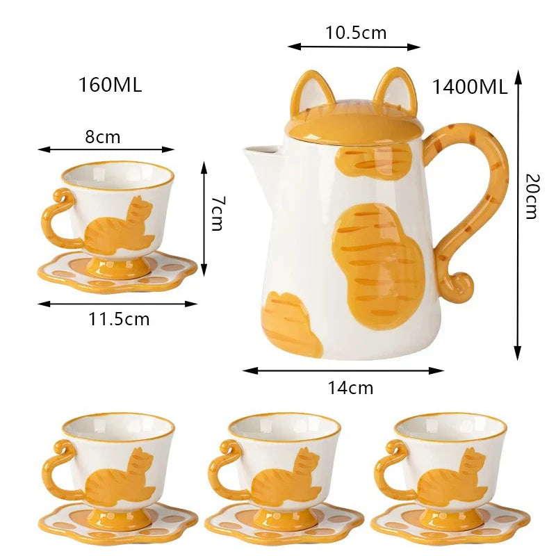 Orange Cat Handcrafted Ceramic Coffee & Tea Set - Image 5