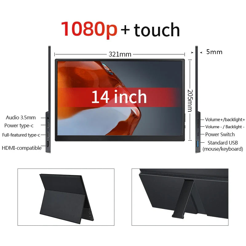 Dual Speaker IPS Display Touch Screen Portable Monitor - Image 5