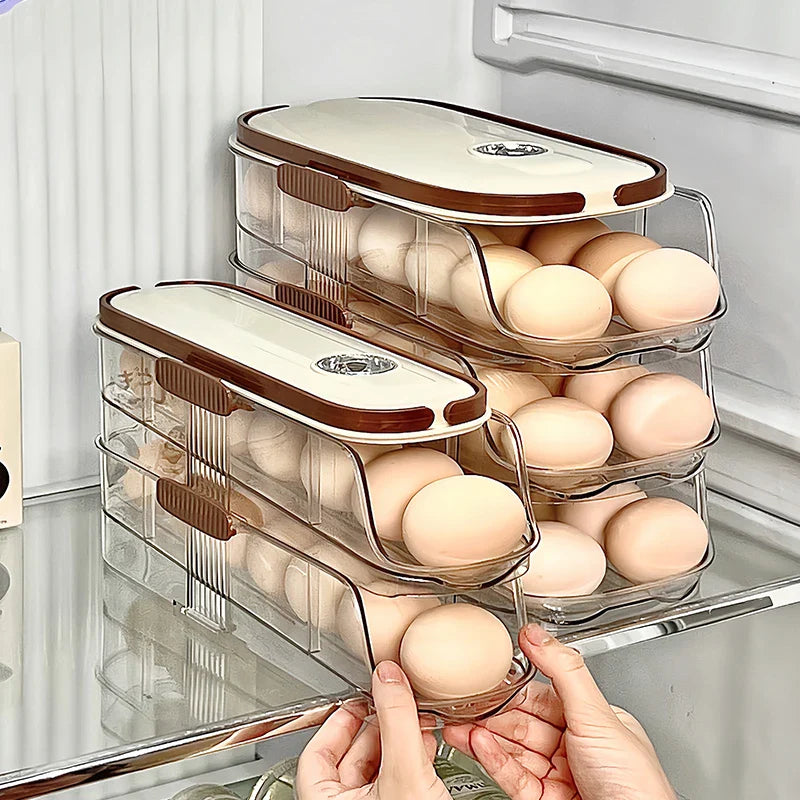 Fridge Organizer Automatic Rolling Transparent Egg Storage Box - Image 0