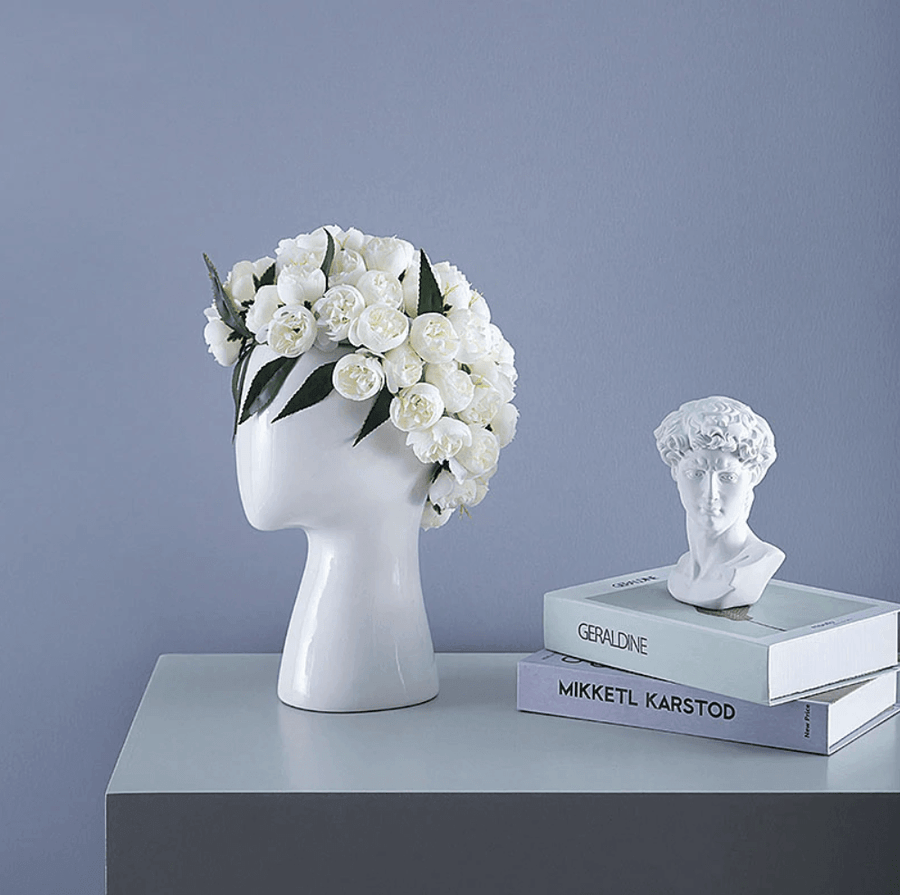 Creative Human Head White Black Decorative Ceramic Vase - Image 1
