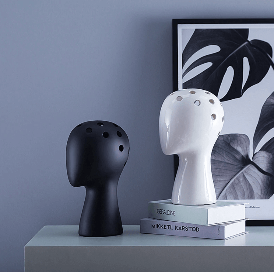 Creative Human Head White Black Decorative Ceramic Vase - Image 0