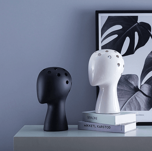 Creative Human Head White Black Decorative Ceramic Vase - Image 0