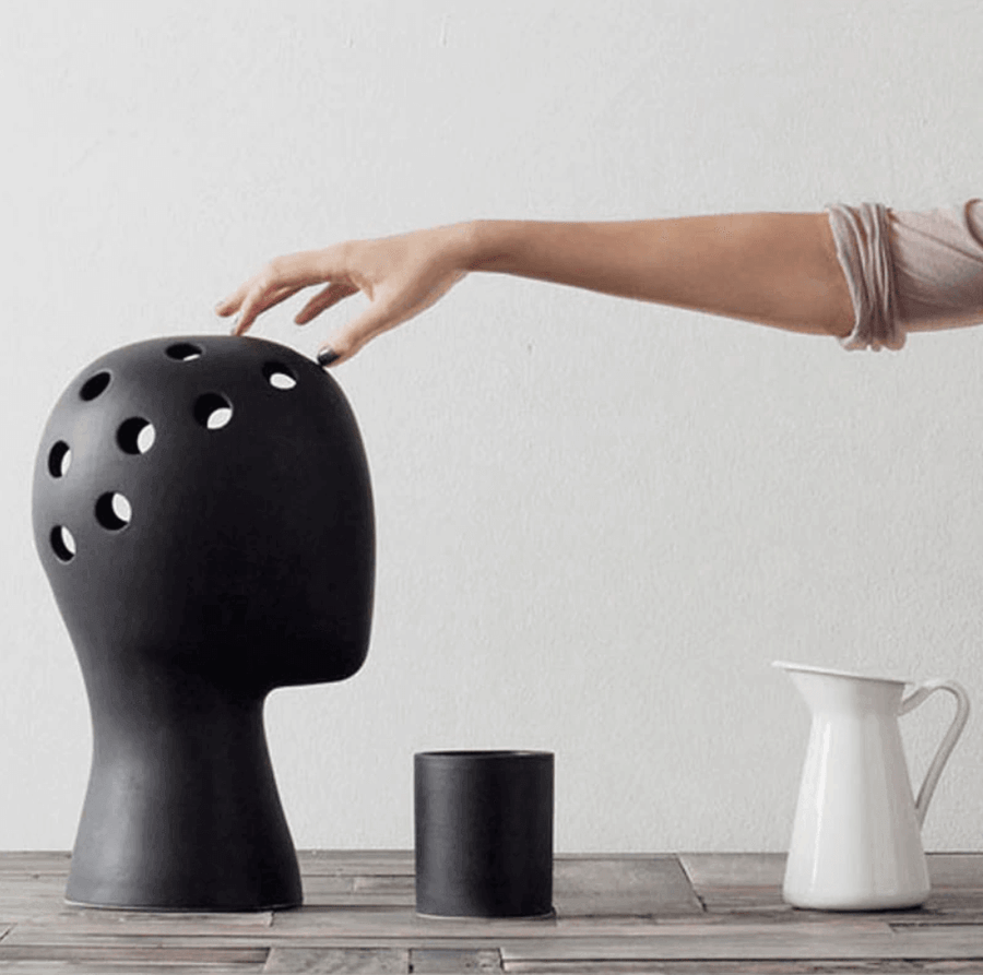Creative Human Head White Black Decorative Ceramic Vase - Image 7