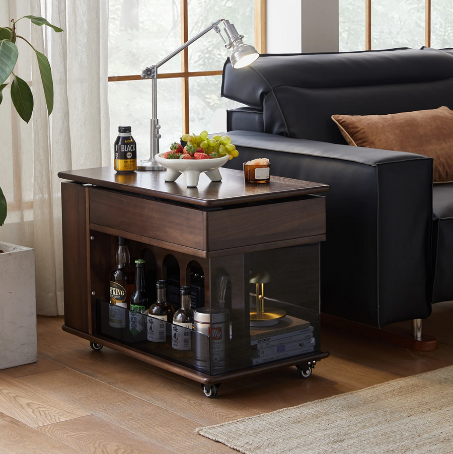Walnut Wave Elegant Adjustable Rotating Side Table - Image 6