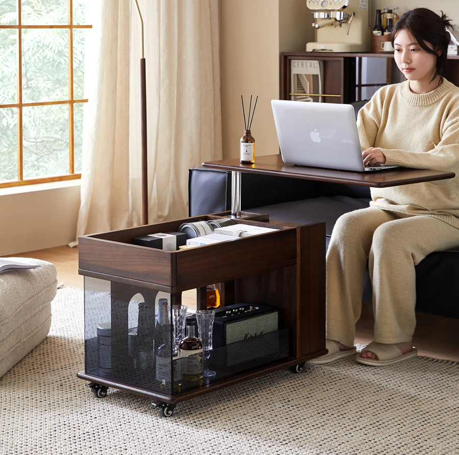 Walnut Wave Elegant Adjustable Rotating Side Table - Image 5