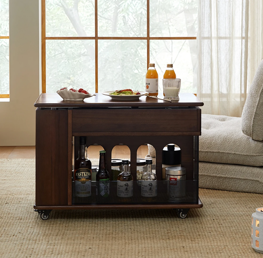 Walnut Wave Elegant Adjustable Rotating Side Table - Image 1