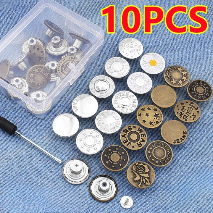 10Pcs Snap-On Seamless Metal Button Set - Image 1