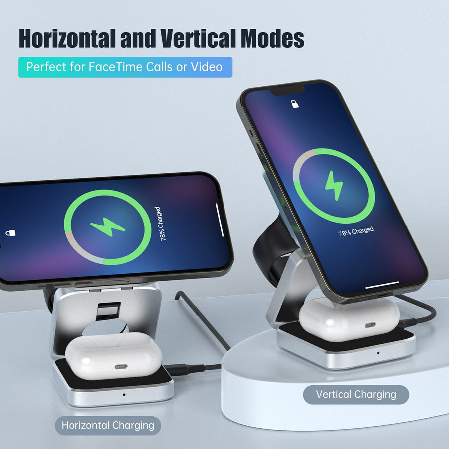 3in1 Magnetic Foldable Wireless Charger Stand Dock - Image 1