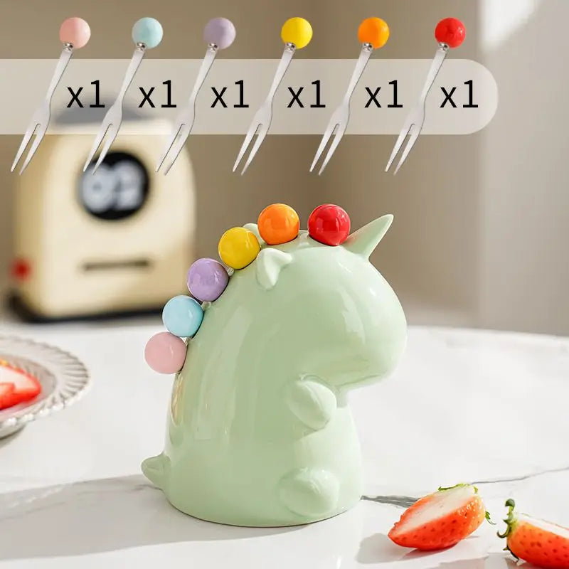 Ceramic Unicorn Stainless Steel Fruit Fork Set - Image 8