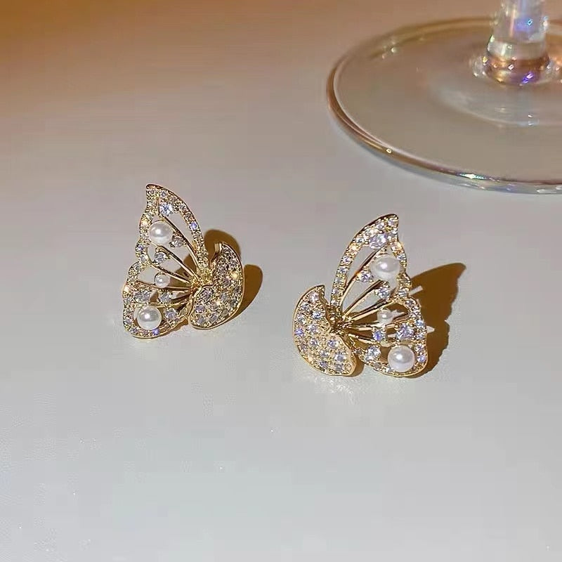 Shiny Zircon Korean Style Butterfly Chic Earrings - Image 1