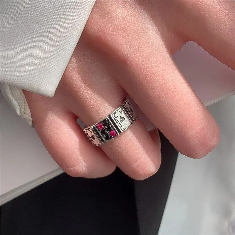 Adjustable Playing Cards Open Cuff Rings - Image 1