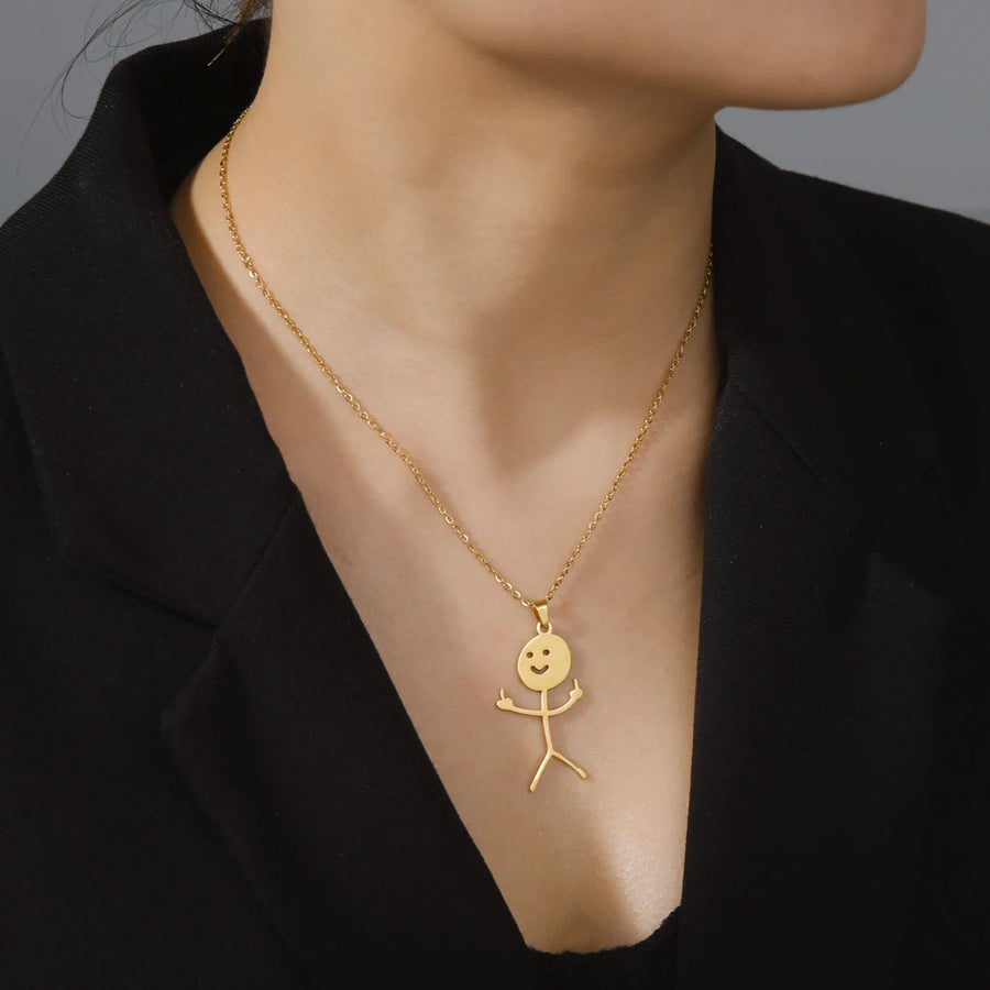 Cute Punk Funny Middle Finger Stickman Necklace - Image 5