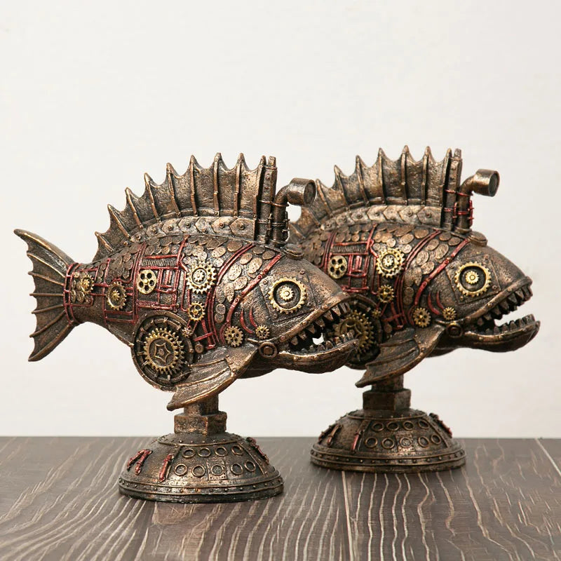 Steampunk Mechanical Blackfish Figurine - Image 1