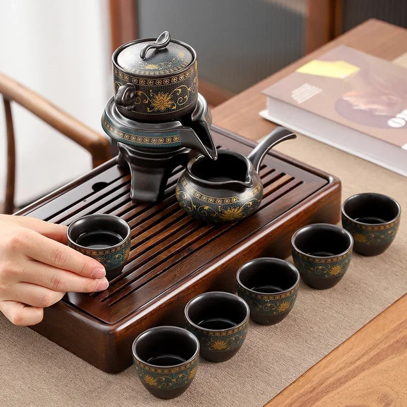 Royal Golden Porcelain Dragon Flow Tea Set - Image 2