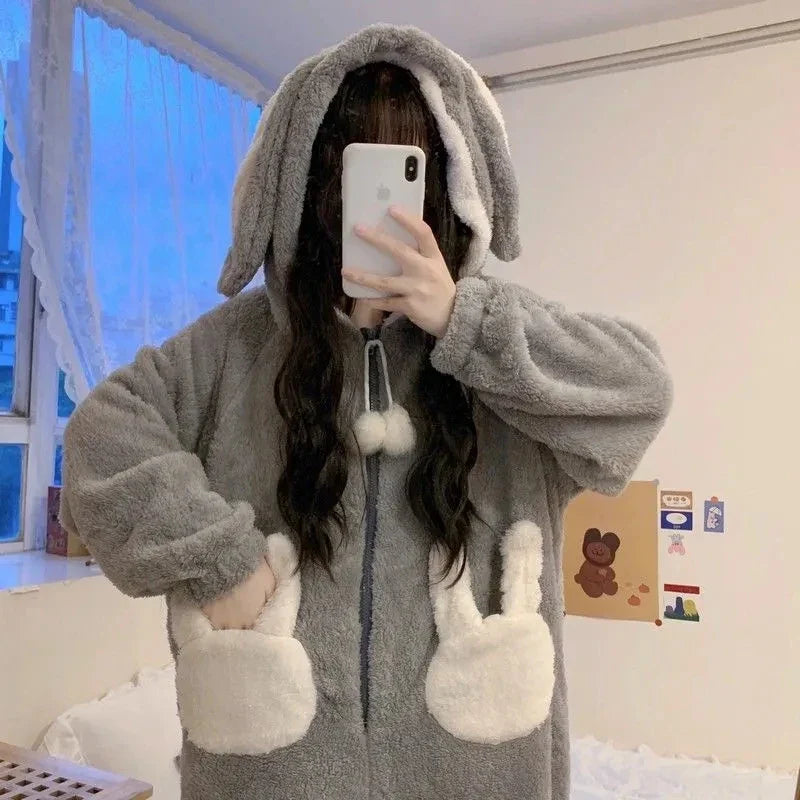 Cozy Bunny Warm Hooded Jumpsuit Pajamas - Image 1