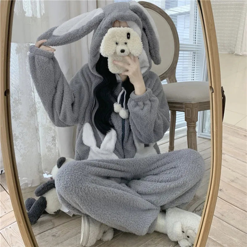 Cozy Bunny Warm Hooded Jumpsuit Pajamas - Image 0